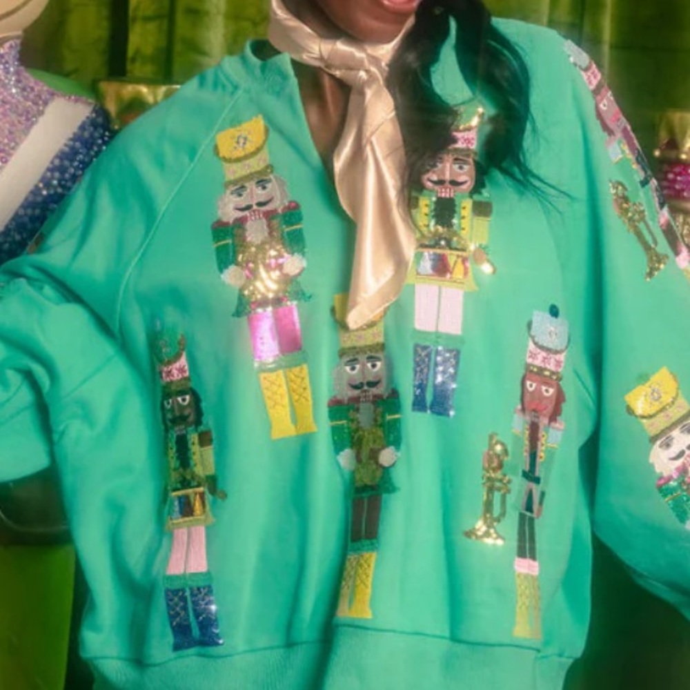 QUEEN OF SPARKLES Green Nutcracker Sweater